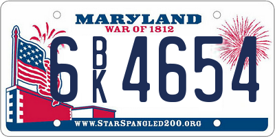 MD license plate 6BK4654