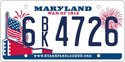 MD license plate 6BK4726