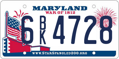 MD license plate 6BK4728