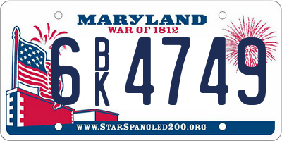 MD license plate 6BK4749