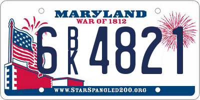 MD license plate 6BK4821