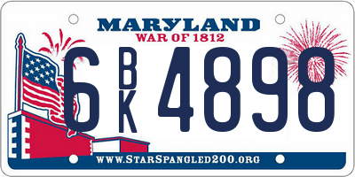 MD license plate 6BK4898
