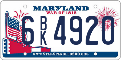 MD license plate 6BK4920