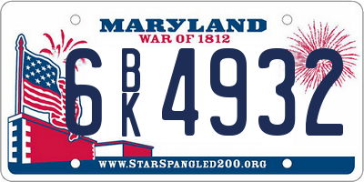 MD license plate 6BK4932