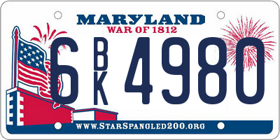 MD license plate 6BK4980