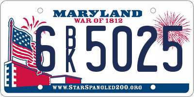 MD license plate 6BK5025