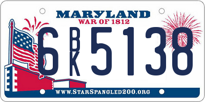 MD license plate 6BK5138