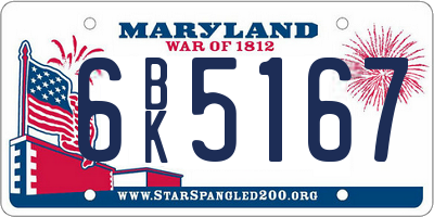 MD license plate 6BK5167
