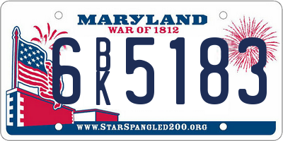 MD license plate 6BK5183