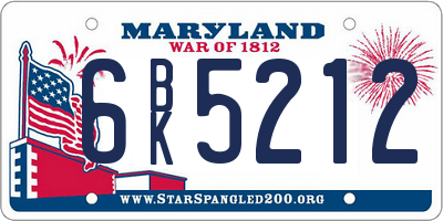MD license plate 6BK5212