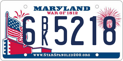 MD license plate 6BK5218