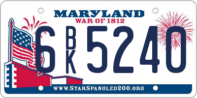 MD license plate 6BK5240