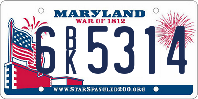 MD license plate 6BK5314