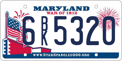 MD license plate 6BK5320