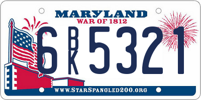 MD license plate 6BK5321