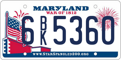 MD license plate 6BK5360