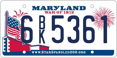 MD license plate 6BK5361