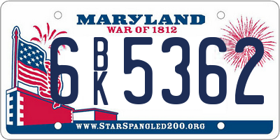 MD license plate 6BK5362