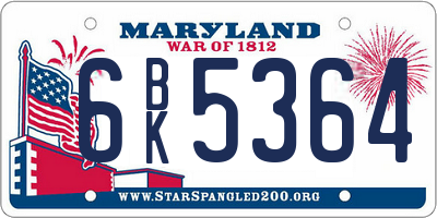 MD license plate 6BK5364