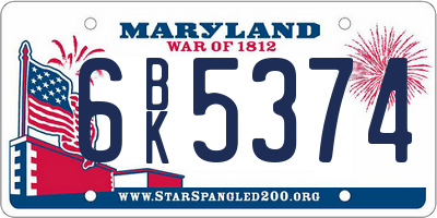 MD license plate 6BK5374