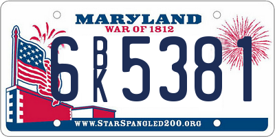MD license plate 6BK5381