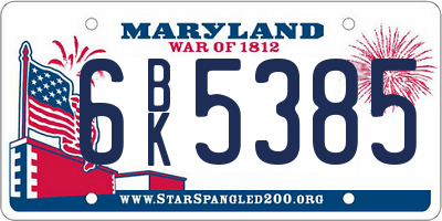 MD license plate 6BK5385