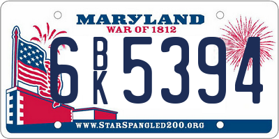 MD license plate 6BK5394