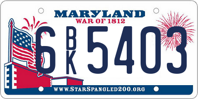 MD license plate 6BK5403