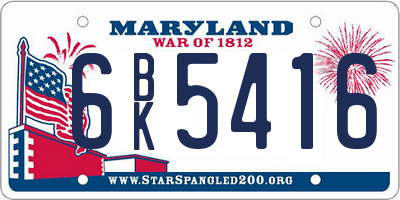 MD license plate 6BK5416