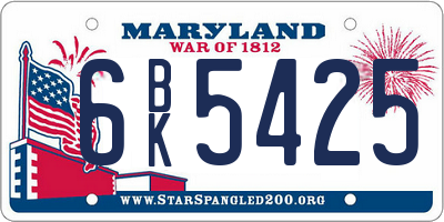 MD license plate 6BK5425