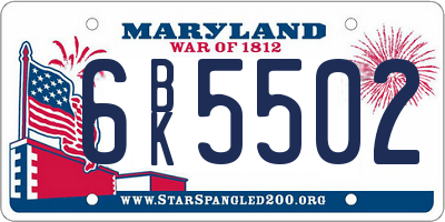 MD license plate 6BK5502