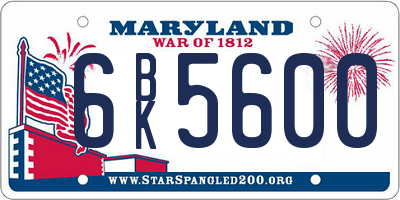 MD license plate 6BK5600