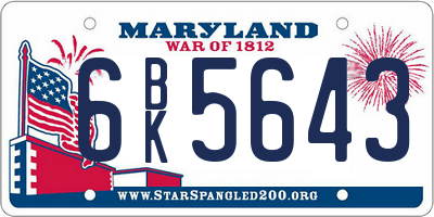 MD license plate 6BK5643