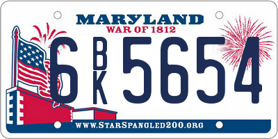 MD license plate 6BK5654
