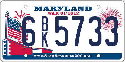 MD license plate 6BK5733