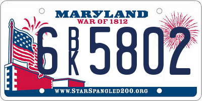 MD license plate 6BK5802