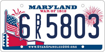 MD license plate 6BK5803