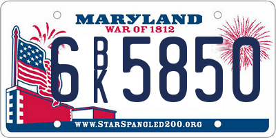 MD license plate 6BK5850