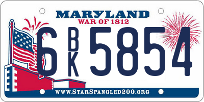 MD license plate 6BK5854