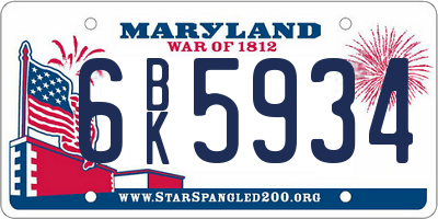 MD license plate 6BK5934
