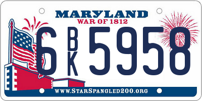 MD license plate 6BK5958