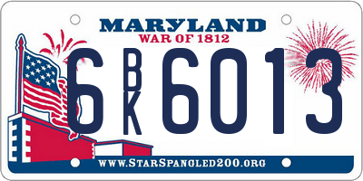 MD license plate 6BK6013