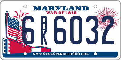 MD license plate 6BK6032