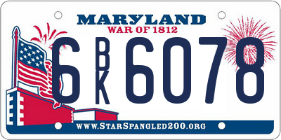 MD license plate 6BK6078