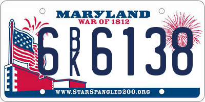 MD license plate 6BK6138