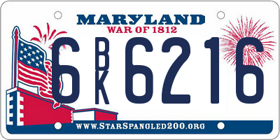 MD license plate 6BK6216