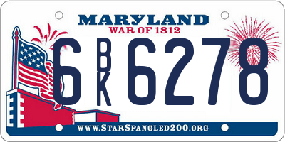 MD license plate 6BK6278