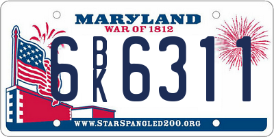 MD license plate 6BK6311