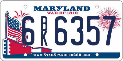 MD license plate 6BK6357