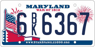 MD license plate 6BK6367